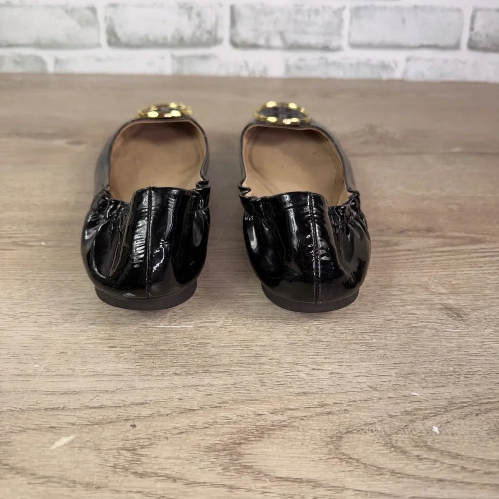 Tory Burch Twiggie Ballet Flats Gold Medallion Black Womens 8